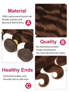Color #2 Dark Brown Body Wave Human Hair Bundles 10-28 Inch Chocolate Brown 3 Bundles Body Wave Bundles Human Hair Brazilian Remy Weave Hair Extensions - S2 - View 2