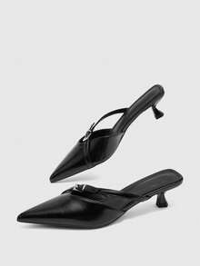 CUCCOO BIZCHIC Women's Autumn New Black Pointed Rear Empty Muller Shoes Kitten Heel Stiletto Wear Commuter High Heels - Black - View 6