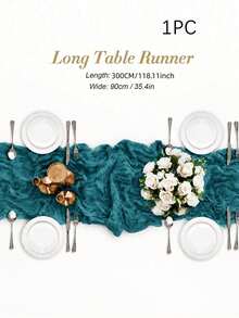 1/5件裝 孔雀藍波希米亞風紗布桌旗 鄉村復古透明紗質桌布 桌巾 農舍裝飾桌旗 簡約聚酯纖維餐桌裝飾布 - 孔雀藍 - 查看 12