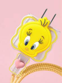 LOONEY TUNES X SHEIN 數據線保護套，適用於 iPhone 充電器，4 件組手機線材保護套，充電器保護套（不含數據線） - 黃色 - 查看 5