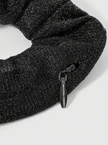 ROMWE 1 Piece Of Fashionable Glitter Fabric Hair Rope, Cute Ponytail Hair Band, Storage, Change Bag, Zipper That Does Not Hurt The Hair. - Black Gypsy - View 3