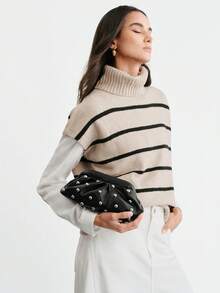 SHECARRY Y2K Style Fashion Rivet Design Chain Shoulder Bag Cloud Bag PU Material, Suitable For Daily Commuting - Black - View 6