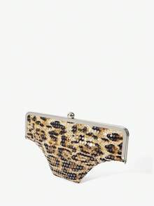 Viva Strut Ladies Fashionable Personality Fun Sexy Sweet Cool Y2K Leopard Print Sequins Triangle Undies Clutch, Dinner Bag, Party Dating Banquet Dance Night Club - Coffee - View 4