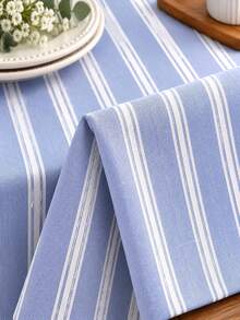 Joivida A Blue Striped Tablecloth, Made Of Velvet Fabric, Easy To Clean. Suitable For Holiday Parties, Kitchens, Dining Rooms And Home Decorations. Practical And Beautiful Daily Decorative Items. The Material Is Durable. - Blue Stripe - View 6