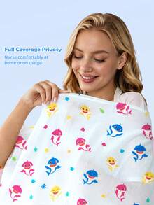 BABY SHARK X SHEIN 1 Cartoon Cute Printed Mother Nursing Gown, Go Out Baby Carriage Cover Is Soft And Comfortable For Daily Use In All Seasons - Multicolor - View 3