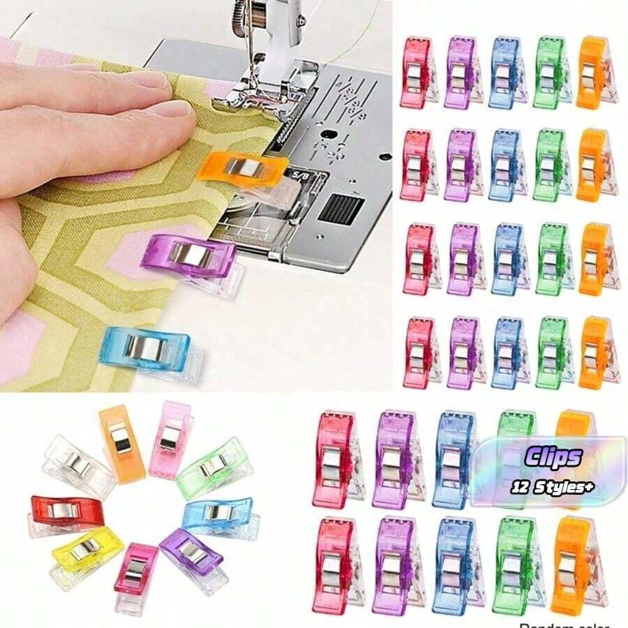 40/100/200pcs Random Color Sewing Clips Colorful Clips Multipurpose Plastic Craft Crocheting Knitting Clothing Clips Color Binding Clips Paper With Rotary Cutter - Multicolor - View 1