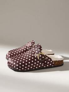 Solecia Women's New Slip-On Slippers With Plush Warm And Comfortable Shoes Inside Fall Shoes - Brown polka dot - View 3