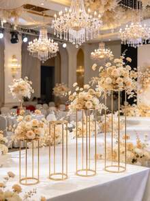 European Style Golden Iron Round Flower Stand, Flower Container, Wedding Hall Display Stand, Decorative Props For Wedding Scene Layout, Banquet And Event Decoration, Elegant Metal Floral Display Rack For Party And Ceremony Decor - AAA - View 5