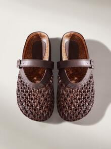 Solecia Ladies Comfort Soft Bottom Closed Toe Slippers, Woven Holiday Style Fall Shoes - Chocolate Brown - View 3