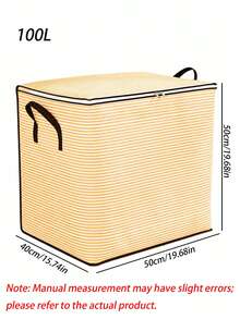 1Pc Light Orange White Striped Fabric Storage Box With Zipper Lid, Large Foldable Clothes Storage Bin With Handles, Wardrobe Organizer For Quilts Blankets Down Jackets - Yellow - View 16