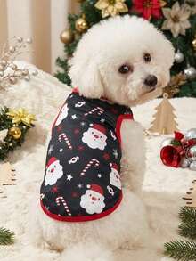PETSIN 1pc Pet Christmas Santa Claus Print Sleeveless Tank Top For Dogs, Navy - Multicolor - View 5