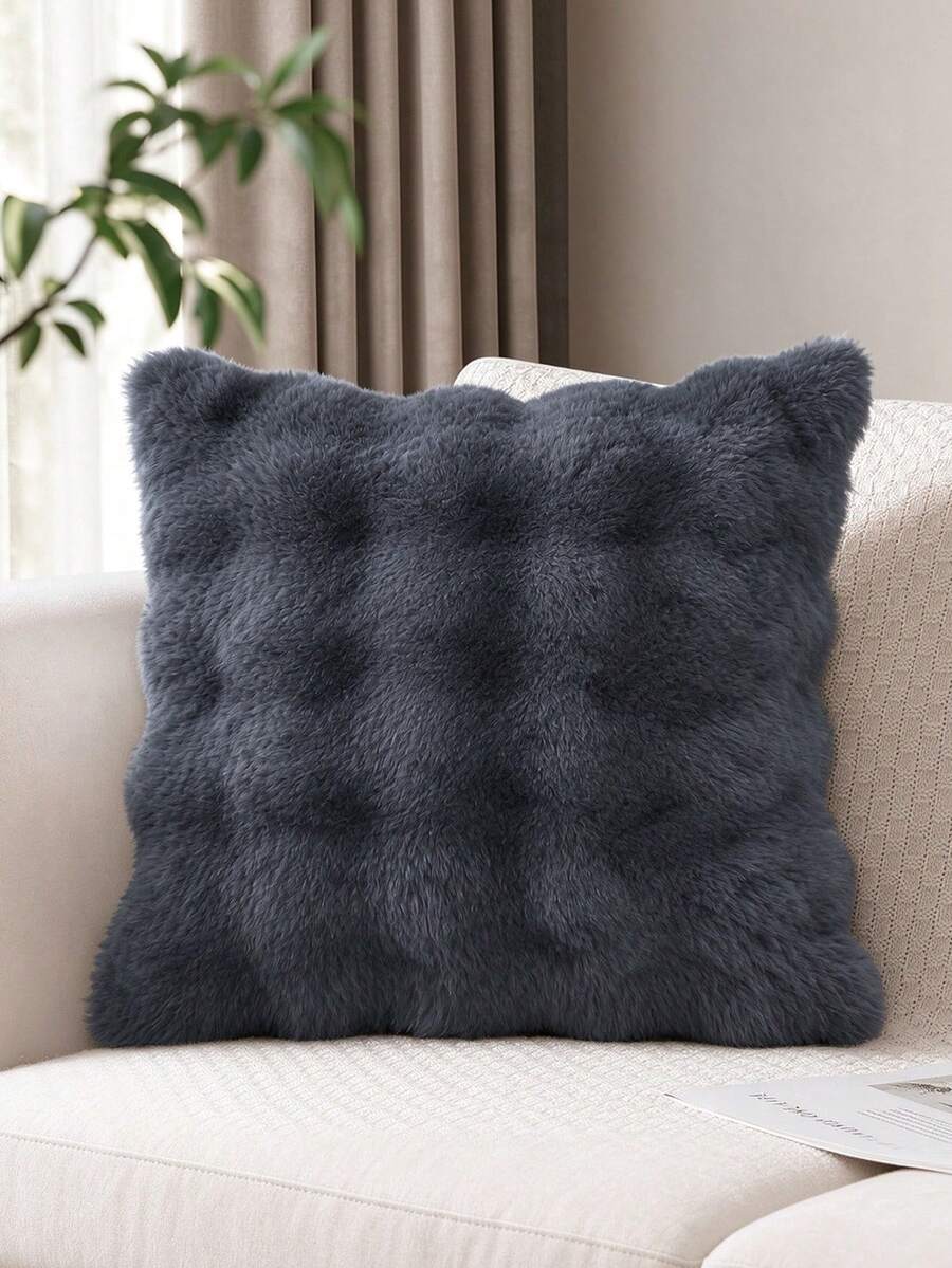 Cirelle 1pc Soft Plush Throw Pillow Cover, Luxury Faux Rabbit Fur Square Cushion Case, Decorative Fluffy Pillowcase For Sofa Couch Bedroom Home Decor, Solid Color, No Pillow Insert - Dark Grey - View 1