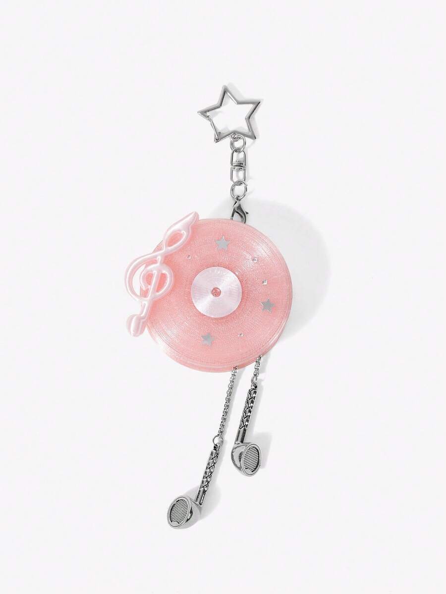 Viva Strut Fashionable Street Sweet And Cool Spice Girl Y2K Pink Record Note Metal Headphone Storage Pendant - Pink - View 1