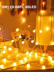 Teckwe 1pc Home Decor White Ball LED String Lights,Battery Power Indoor Room Wall Decor LED Fairy Star Lights,Girls' Bedroom Decor Light String,Wedding Decor,Birthday Party Decor Lights,Christmas Tree Decorative Ball Light String - White - View 21