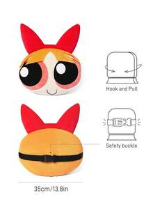 THE POWERPUFF GIRLS X SHEIN 1件裝 Blossom 車用頸枕，彈性束帶適用於大多數車型，可愛卡通造型裝飾枕，可用於車內 - 橘色 - 查看 3