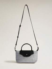 Wovira Ladies Slanted Shoulder Bag, Woven Bag Handmade, Black And White Contrasting Colors, Simple Old Money Urban Fashion, Suitable For Daily Commuting - Black and White - View 3