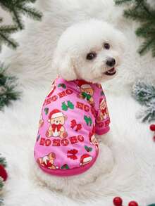 PETSIN 1pc Red Plush Christmas Hat Green Bow HOHOHO Letter Pattern Printed Pet Soft And Comfortable Pet Clothes - Multicolor - View 3