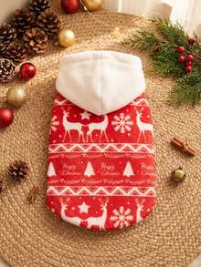 PETSIN 1pc Red & White Striped Hooded Flannel Warm Pet Sweatshirt For Christmas - Multicolor - View 3