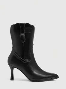 CUCCOO SZL Women's Shoes With Wavy Lace, Pointed Thin High Heels, Versatile Autumn And Winter Style, Temperament Short Boots - Black - View 2