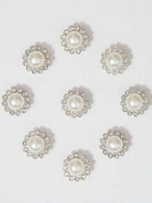 10-500pcs 12mm White Pearl Flower, Center Inlaid With White Pearl, Surrounded By Small White Rhinestones, Sunflower Pattern, Shiny Button Rhinestone Flower, DIY Handmade Accessories, Suitable For Floral Headwear And Clothing Decoration - 12mm White Pearl Flower - View 7