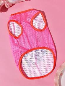 THE POWERPUFF GIRLS X SHEIN 1件夏季粉色透氣網眼寵物背心，可愛飛翔女警PPG字母印花無袖背心，輕量涼感，適合小狗和小貓日常穿著 - 粉色 - 查看 4