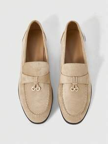Sleekvia Retro Suede Loafers Platform Sole Slip-On Simple Commuter Flats - Apricot - View 6