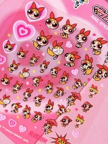 THE POWERPUFF GIRLS X SHEIN ملصق أظافر لطيف، ملصق مائي متعدد الاستخدامات مناسب للمانيكير وزجاجات المياه والقرطاسية ودفاتر الملاحظات DIY - متعدد الألوان - مشاهدة 3