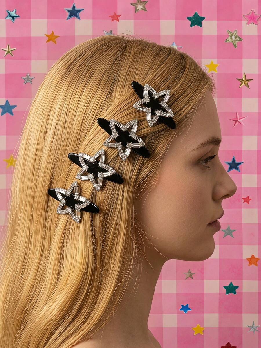 Joivida 1pc Star-Shaped Crystal Hair Clasp For Minimalist Daily Style Featuring Captivating Visual Delight And Tactile Sensory Comfort For Urban Career Women And Teens - multicolor - View 1