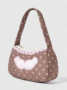 ROMWE Anime Ladies Shoulder Bag, Sweet And Cute Retro Starwing Print Armpit Bag With Stylish Zipper, Suitable For Daily Shopping And Dating - Brown - View 2