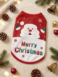 PETSIN 1pc Pet Christmas Red "Merry Christmas" & Santa Graphic Print Cute Dog Tank Top - Multicolor - View 1