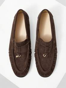Mnmlis Women's Fashion Pleated Casual Loafers, Vintage College Style - Coffee Brown - View 2