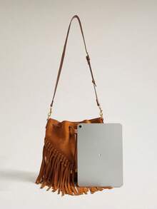 Wovira Ladies Slanted Shoulder Bag, Hand-Woven, Bohemian Vintage Tassel, Bucket Bag, Large Capacity, Vacation, Daily Commute - Brown - View 5