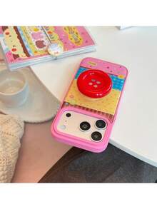 ShellaStory Frost Rose Children's Patch Button + Red Button Stand Colorful Polka Dot Button Patch Compatible With Apple 18pm Phone Case Phone 17 Stand 16 Dopamine 14 Adhesive Fashion, Unique, Girl, Creative, Geometric, Korean Style, Simple Style, Collage Style, Niche, Ins Style - Rose Red - View 5