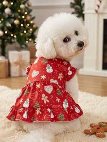PETSIN 1 Cute Christmas Printed Red Dress Princess Dress Pet Bubble Sleeve Skirt - Multicolor - View 6