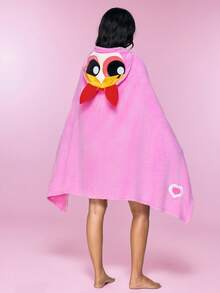 THE POWERPUFF GIRLS X SHEIN 小女警刺繡抓絨連帽穿戴式毯，居家 Cosplay，春秋/冬季 - 粉色 - 查看 2
