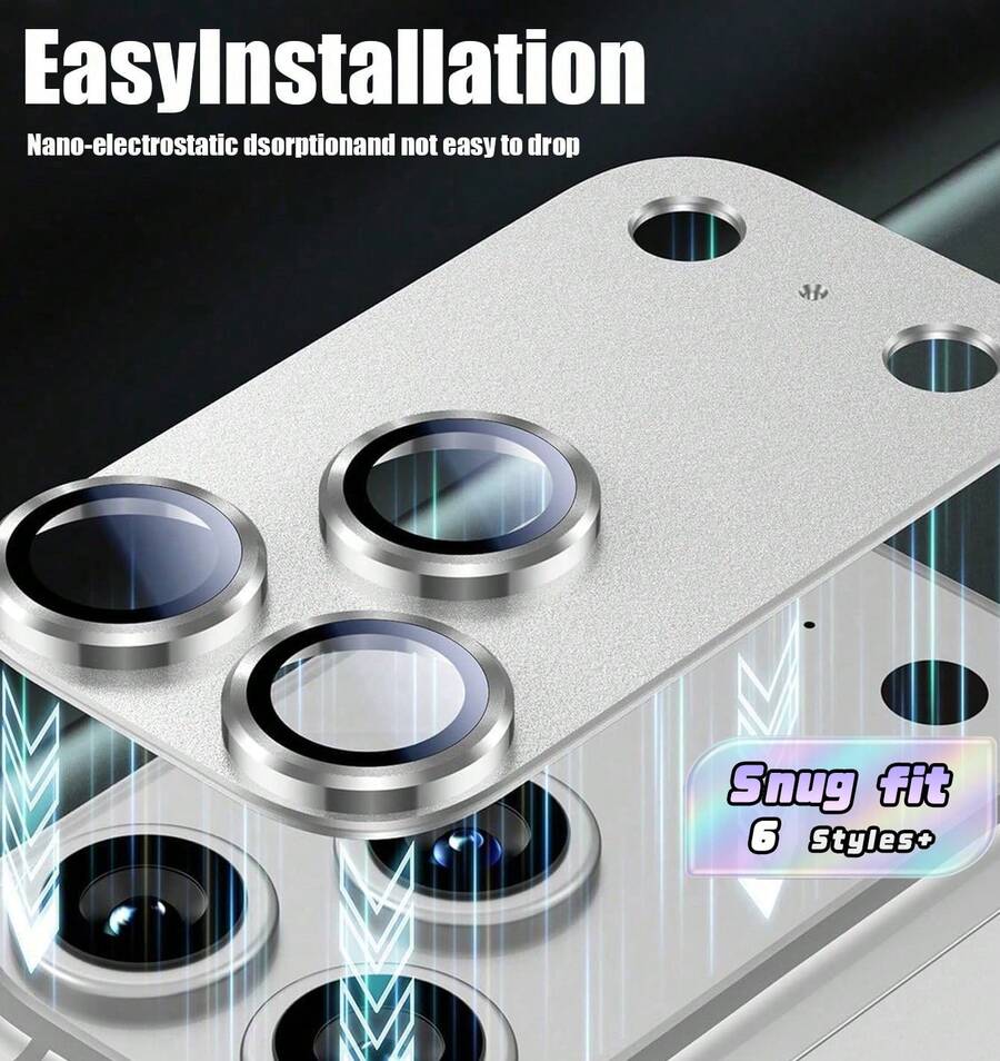 Compatible With Apple Model Cameras With Silver Decorative Protective Stickers, High-Definition Picture Quality, Anti Drop And Anti Scratch, Compatible With Apple 11/12/13/14/15/16 Plus/16 Pro/16 Max/17/17 Air/17 Pro/17 Pro Ma Full Series - Silver - View 1