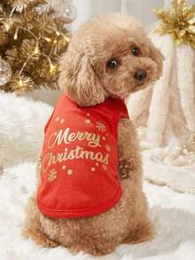 PETSIN 1pc Christmas Snowflake Pattern Red Pet Vest,Warm, Breathable, And Soft Pet Clothing - Multicolor - View 1