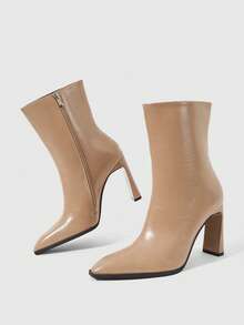 Sleekvia Classic Western-Style Women's Low-Heeled Platform Boots, Suitable For Daily And Festive Occasions In Autumn And Winter - Apricot - View 3