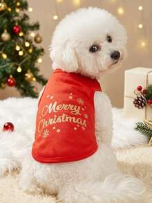 PETSIN 1pc Christmas Snowflake Pattern Red Pet Vest,Warm, Breathable, And Soft Pet Clothing - Multicolor - View 4
