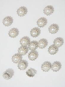 10-500pcs 12mm White Pearl Flower, Center Inlaid With White Pearl, Surrounded By Small White Rhinestones, Sunflower Pattern, Shiny Button Rhinestone Flower, DIY Handmade Accessories, Suitable For Floral Headwear And Clothing Decoration - 12mm White Pearl Flower - View 6