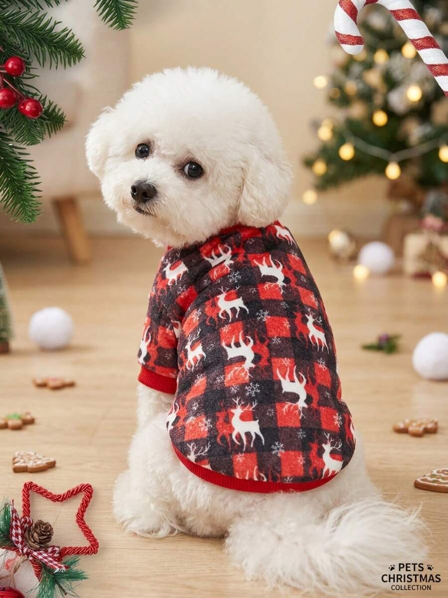 PETSIN 1 Pc Pet Christmas Reindeer Plush Sweatshirt - Multicolor - View 1