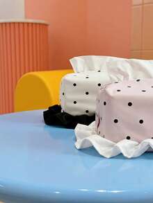 Joivida 1 Polka Dot Ruffle Satin Tissue Cover Rectangular Tissue Box Sleeve Tabletop Decor Modern Aesthetic Minimalist Bedroom Shelf Decor Entryway Mantel Decor For Apartment Vanity Artistic Home Accent - default - View 5