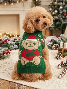PETSIN 1pc Christmas Pet Cat Dog Universal Green Diamond Grid Elk Snowflake Cute Pattern Jacquard Knitted Elastic Comfortable Dog Christmas Sweater - Multicolor - View 1