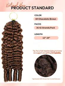 Boho Braids 4# Chocolate Brown Burmese Curly Feather Crochet Human Hair Extensions Miracle Knots Pre-Separated 50g/Pack Weft Premium 4# Hair Extensions For Women Natural Looking Easy Installation Reusable16-24 Inch - S4 - View 3
