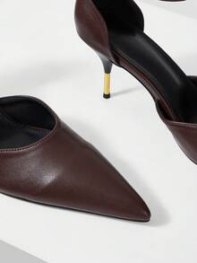 Mnmlis Sexy Fashion Pointed Stiletto Metal Bag And Hollow Strip Women's Brown High Heels - Coffee Brown - View 4