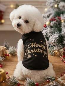 PETSIN 1pc Snowflake Printed Black Pet Vest,Warm, Breathable, And Soft Pet Clothing - Multicolor - View 2