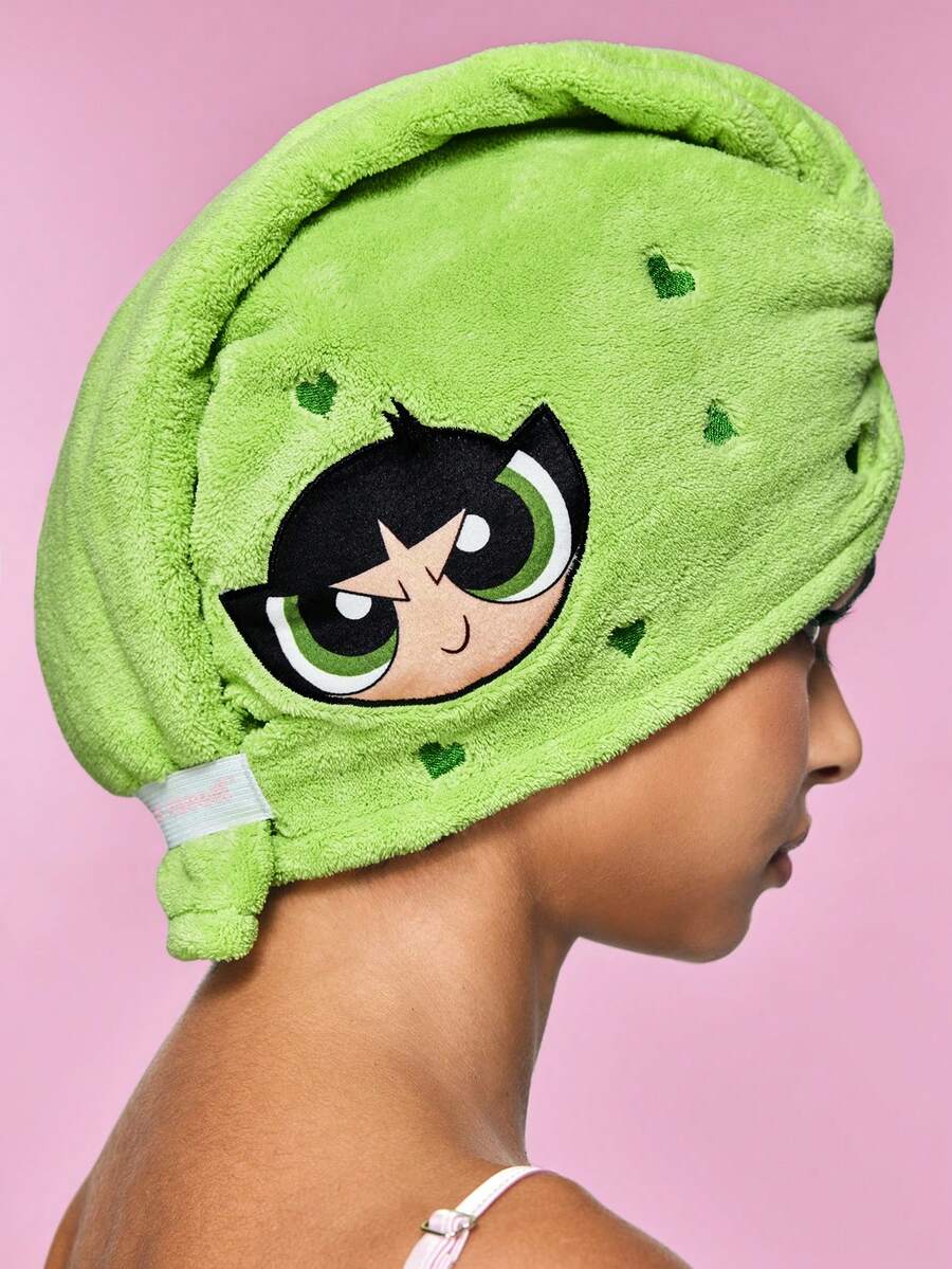 THE POWERPUFF GIRLS X SHEIN 1件裝卡通乾髮帽,適合不同髮量,居家浴室裝飾 - 綠色 - 查看 1