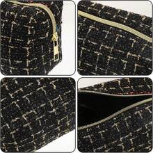 Small Tweed Pencil Case, Large Capacity Stationery Pouch For Students, Portable Travel Storage Bag, Black & White Plaid Makeup Bag, Waterproof Organizer, Back To School & Christmas Gift - xiaoxiangfeng - View 4