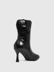 CUCCOO SZL Women's Shoes With Wavy Lace, Pointed Thin High Heels, Versatile Autumn And Winter Style, Temperament Short Boots - Black - View 3