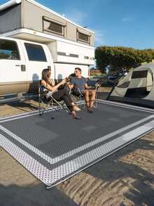 Double‑Sided Waterproof Plastic Grass Mat, Durable Non‑Slip Outdoor Rug, All‑Weather Plastic Floor Mat For Garden, Patio, Camping, Poolside, Backyard, Balcony And Picnic, Outdoor Entrance Decor Mat In Black & Beige - A - View 8